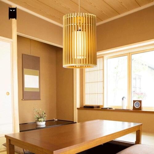 Wood Pendant Light Tatami Fixture Rustic Korean Asian Japanese Hanging Lamp Luminaria Indoor Home Dining Table Room Restaurant