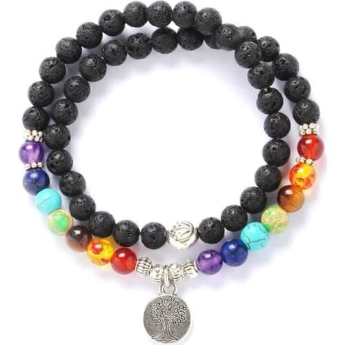 Druzy 1PC Round Pendant Natural Stone 6mm Volcanic Stone Yoga Beads Bracelet Aura Volcanic Stone 7 Chakra Bracelet