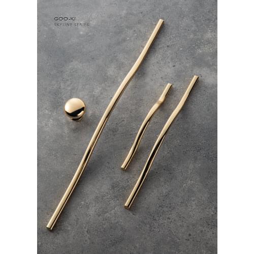 Goo-Ki European Streamlined Double Hole Centers Pull Bright Gold Cabinet Long Handles Drawer Knobs for Furniture Handle Hardware