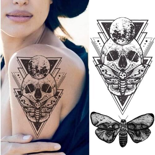 Geometric Death Skull Temporary Tatoo Fake Black Planets Moth Tatoo Sticker For Women Men Body Art Painting Arm Waterproof Tatoo