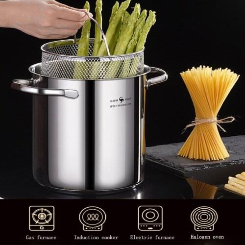 High Quality 304 Stainless Steel Asparagus Pot with Deep-fried Basket High Soup Pot Deep fryer