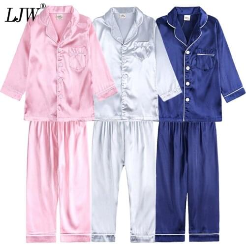 Two-piece pure cotton silk cardigan Boys Pyjamas Sets for Kids Tracksuit Set Girls Pajamas 2021 Long Sleeve Silk Pajamas Suit
