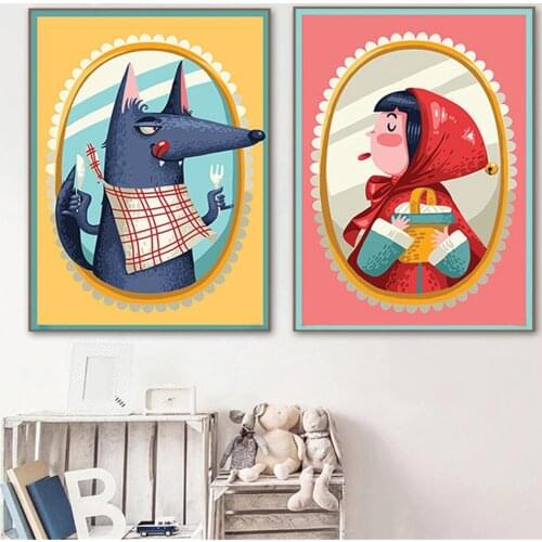 Little Red Riding Hood and the Big Bad Wolf Decorative Picture Fairy tale poster For Childrens Room Canvas Painting Wall Art