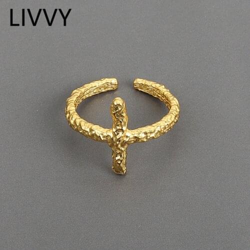 LIVVY Wide Ring Silver Color Open Ring for Women INS Gold & Silver Color Gold Foil Concave-convex Irregular Face