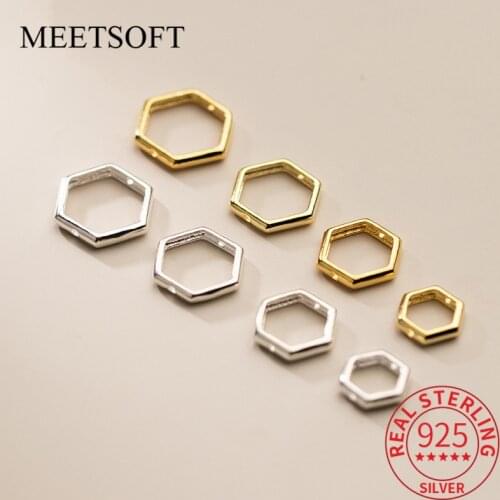 MEETSOFT S925 Sterling Silver hexagon bead frame Geometry Charms of DIY Handmade Making Finding Jewelry Components Accessory