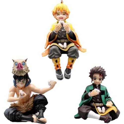 10cm Cute Demon Slayer PVC Action Figure Model Figure Toy Kawaii Rice Ball Tanjirou Zenitsu Inosuke Room Decor Doll Gift for Boy