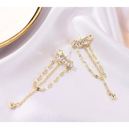 Fashion Crystal Tassel Earrings Long Tassel Star Ear Stud Rhinestone Hanging Jewelry For Women Party Wedding Birthday Gifts