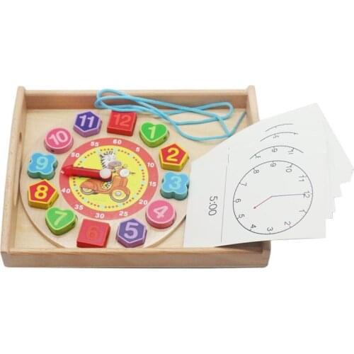 Montessoau Interest Wisdom Clock Teaching Aids Cartoon Pattern Crossing Digital Clock Time Cognitive Building Block Toys