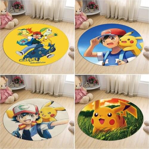 Cartoon Pokemon Rugs Round Carpet Rug Non-Slip Play Mat Pokemon Carpets Floor Mat Cute Floor Rug Bedroom Outdoor Carpet Rug