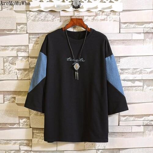 AreMoMuWha Summer Stitching Loose Seven-point Sleeve Men M-5XL Fat Tide Brand Short-sleeved T-shirt Trend Half-sleeved Shirt 992