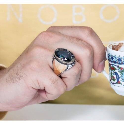 Oval Mystic Topaz Sterling Silver Men 'S Ring