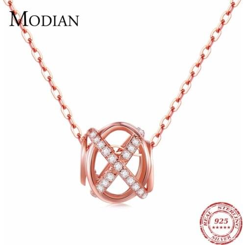 Modian Charm Fashion 100% Real 925 Sterling Silver Rose Gold Color Clear CZ Pendant Necklace For Women Wedding Collares Jewelry
