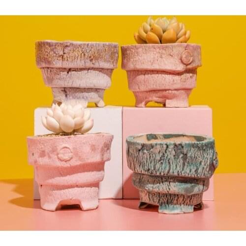 Original flower pots Cartoon Coarse pottery double-layer breathable succulent plant pot desk office decoration maceta casa room