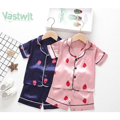 Baby Boys Girls Pajamas Set Toddler Kid Sleepwear Short Sleeve Cartoon Bear Print Blouse Tops+Shorts Clothes Silk Nightwear Sets