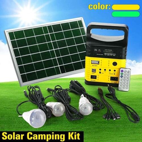 Portable Solar Generator Outdoor Camping Power Mini DC10W Solar Panel Charging LED Lighting System Kit Remote Control Radio FM