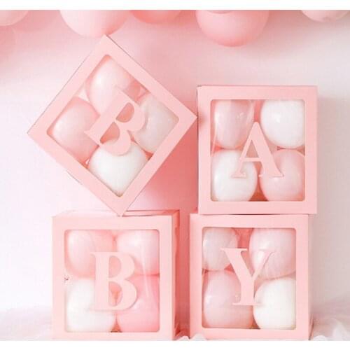 Transparent Balloon Box BABY Box Birthday Party Surprise Box Wedding Venue Decoration Props A Set Four Boxes +Four Words