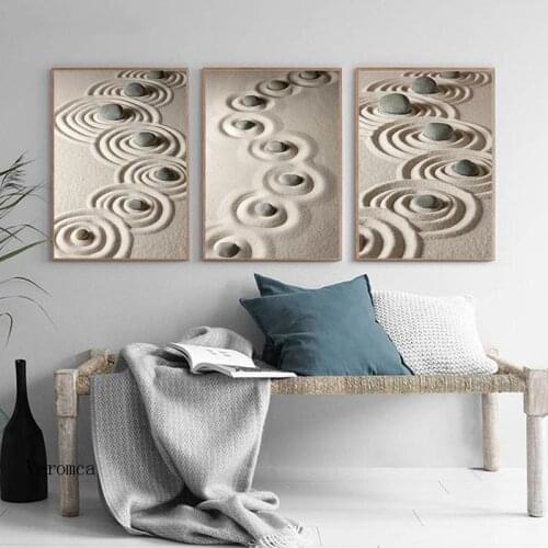 Religion Room Decor Canvas Painting Zen Stone Sand Buddhist Wall Art Modular Picture Living Room Home Interior Decor Mural