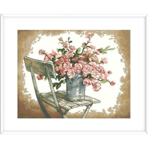 Roses on White Chair Counted Cross Stitch Kits Pattern Printed Embroidery Needlework Sets 11CT 14CT DIY Sewing Crafts Home Decor