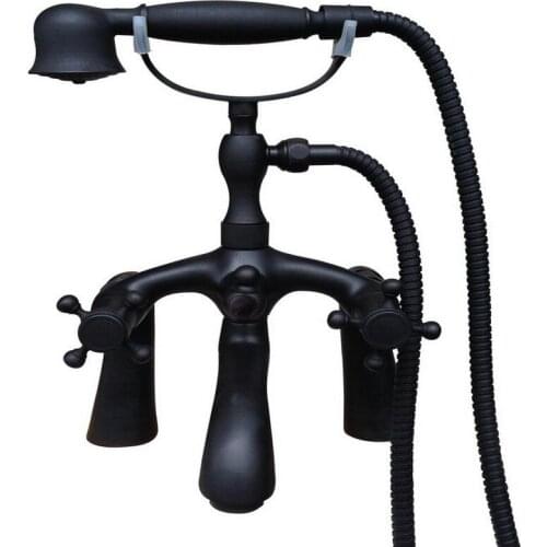 Black Oil Rubbed Bronze Bath Clawfoot Tub Mixer Tap Faucet Hand Shower Double Cross Handles Deck Mounted mtf703