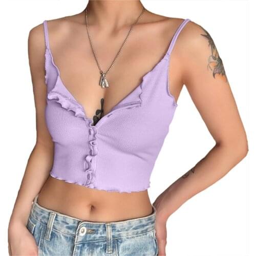 Womens Fashion Crop Top 2020 Solid Color Camisole Summer Single-breasted Neckline Backless Tops