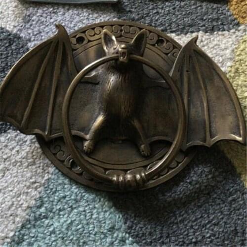 Solid Brass Retro Bats Door Knocker Heavy Duty Doorknocker Home Front Door Decoration XHC88