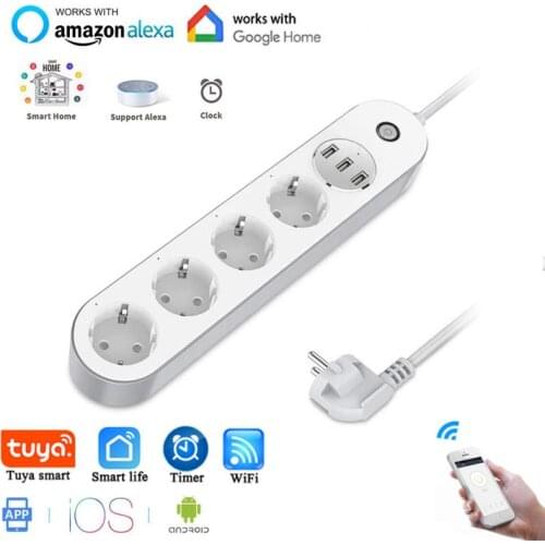 Universal Smart Power Strip WiFi Works With Alexa, GoogleHome, Multi Plug With 4 AC Outlets & 3 USB Charging Ports,Voice Control
