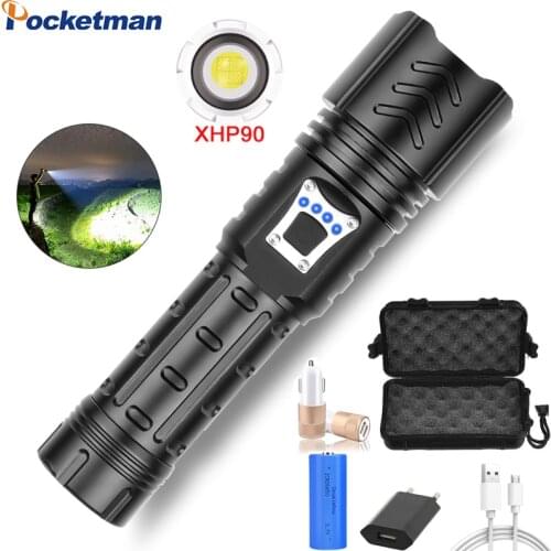 50000LM XHP90 LED Flashlight USB Rechargeable Flashlight Waterproof Torch Lanterna Hunting Torch Tactical Flashlight Use 26650