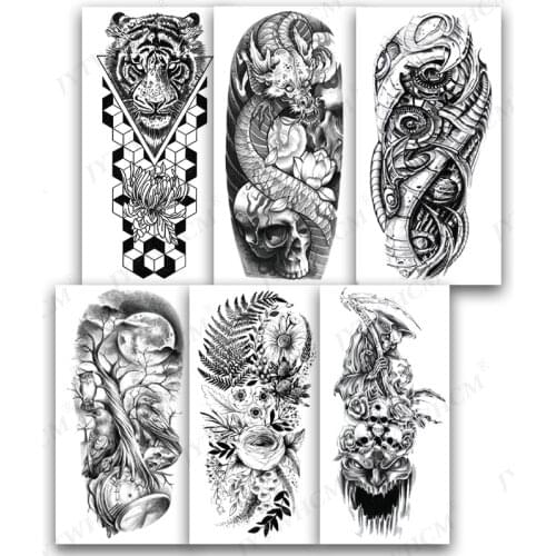Waterproof Temporary Tattoo Stickers Fake Sleeve Tattoo Skull Black Animal Flash Sticker Totem Tatto Body Art For Men Kids Women