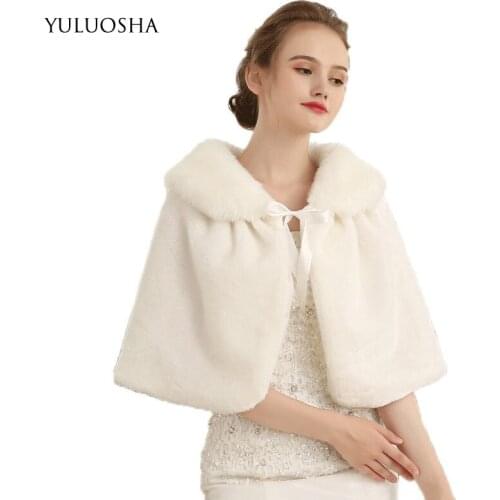YULUOSHA Winter Warm Wedding Bride Married Plush Shawl Bridesmaid Dress Imitation Rabbit Fur Shawl Wool Scarf Dress Shawl