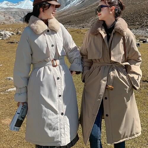 Hstar 2021 Winter Korean Parkas Women Single Breasted Thick Warm Jacket Female Fur Collar Cotton Coat Lady Sashe Clothes