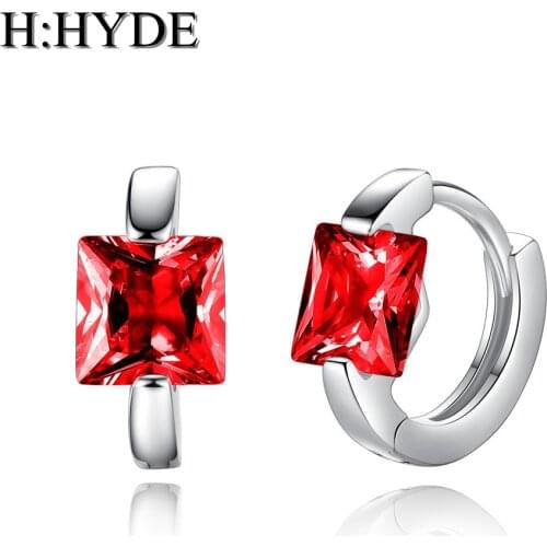 Trendy 5 Colors Shiny CZ Stone Hoop Earrings Jewelry For Women Wedding Brinco femme Simple Eleggant Squar Zircon Earrings Gift