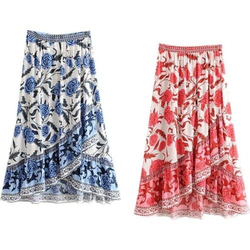 Bohemian Fashion Positioning Print Dress European and American Womens Irregular Wind High-waisted Skirt SG0123