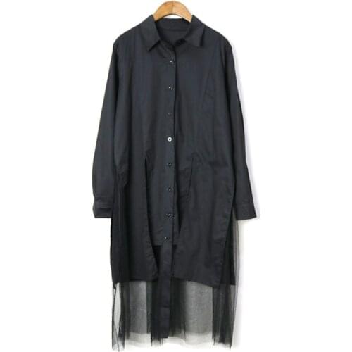 2019 Spring Autumn Patchwork Mesh Dresses For Women Long Sleeve Loose Oversized Black Womens Dress Fashion Casual Clothes Tide