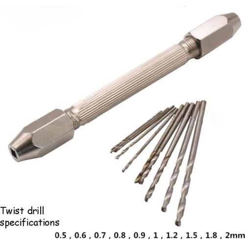 1 Set Double-Headed Copper Chuck Handheld Drill Carving Tools 0.5-2mm Twist Drill Bit 0.5-3.2mm Manual Punching Combination Kit