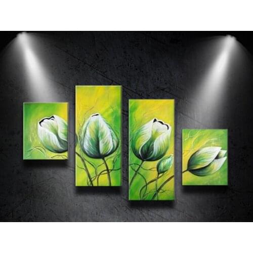 100%Hand-Painted 4 pcs/set Abstract Art Green Flowers Landscape Wall Oil Painting On Canvas Scenery office Decoration Gift