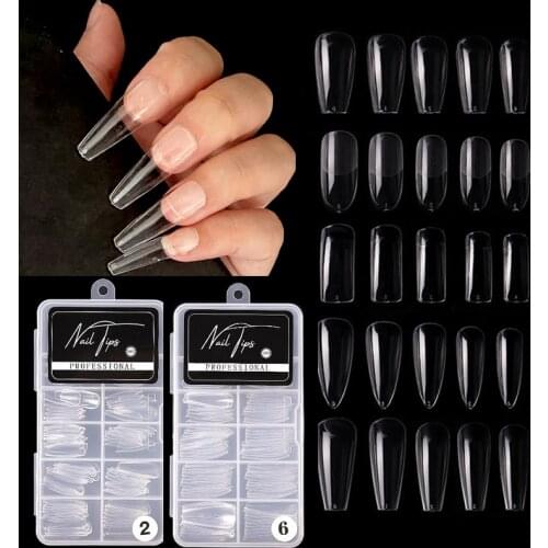 100pcs/box Clear Acrylic False Nail Tips Nails Extension Stiletto Coffin Fake Nail faux ongle french capsules ongles en gel x