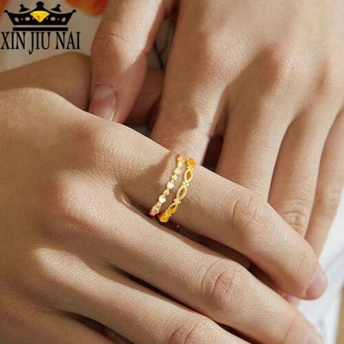 2Pcs/Set 18K Gold Thin Simple Cubic Zircon Women Rings Fashion Small Weddng Engagement Ring Sweet Eternal Love Female Jewelry