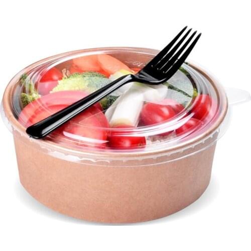 20/50pcs Disposable Kraft Paper Bowls Fruit Salad Bowl Food Packaging Containers Party Favor Take Away Paper Bowl(16oz,With Lid)