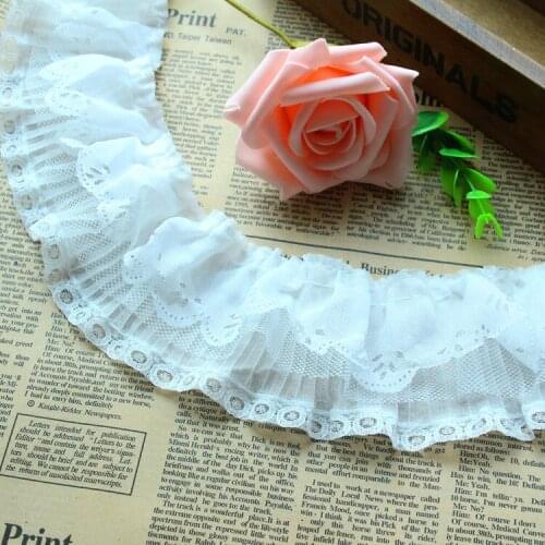 3 Yard/lot DIY handmade fold chiffon white black lace trim hollow side width 7cm lace fabric clothing accessories