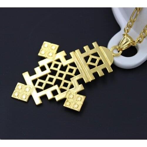 Bangrui Ethiopia Jewelry Big Cross Pendant yellow Gold Filled Jewelry For Women Men Gold color Coptic Cross Pendant