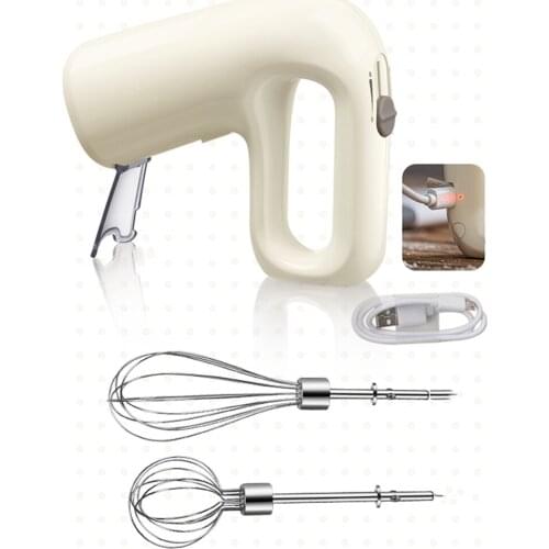 Electric Wireless Hand Mixer Lightweight Handheld Whisk Milk Frother for Kitchen Baking Mini Egg Cream with 2 Different Heads