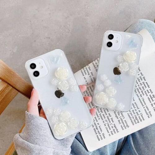 Retro Korean Rose Sweet Girls Flowers Butterfly Phone Case For iPhone 11 12 Pro Max Xs Max XR Xs 7 8 Plus 7Plus case Cute Cover