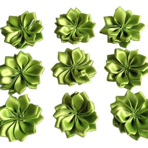 HL 30pcs 35mm Green Double Ribbon Flowers Handmade Apparel Accessories Sewing Appliques DIY Crafts A648