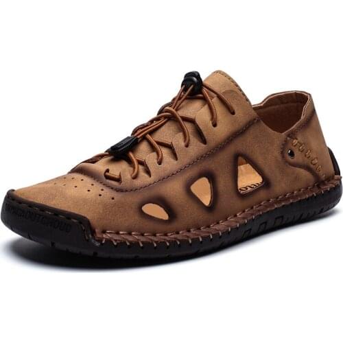 Leather Summer Men Casual Shoes Sneakers Plus Size 48 Luxury Brand Hand Sewing Mens Loafers Moccasins Hollow Out Driving Shoes