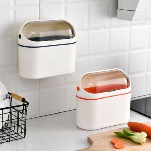 Kitchen Hanging Waste Bins Cabinet Door With Lid Trash Can Space-saving Dustbin Desktop Storage Bucket Household Cleaning Tools