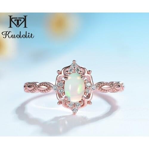 Kuololit Natural Opal Gemstone Rings for Women 925 Sterling Silver Ring Wedding Handmade Engagement Band Part Gift Fine Jewelry