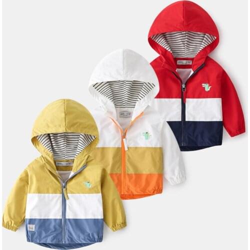 Fashion Patchwork Zipper Jackets For Boys Trench Children Clothing 2-6 Years Hooded Casual Outerwear Windbreaker Baby Kids Coats