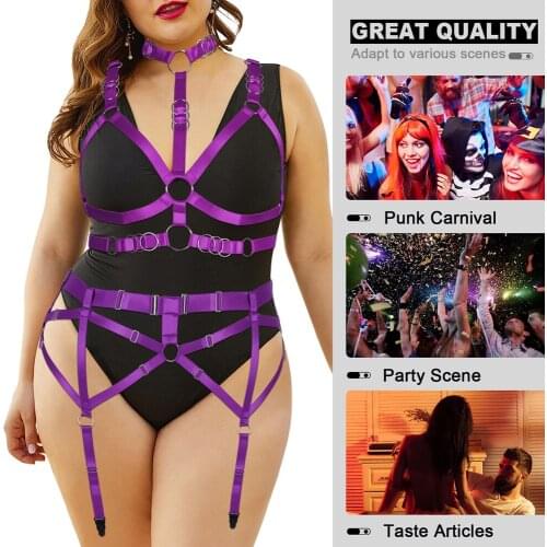 Light Sexy Goth Chest Harness Sexy Lingerie Plump Woman Body Stockings Garter Belt Necklace Hanging Bride Foot Bandage Plus Size