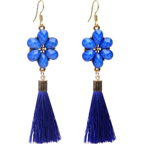 LFPU Trendy Big Resin Crystal Long Tassel Earrings Boho Bohemian Statement Drop Dangle Earrings Women Wedding Gifts