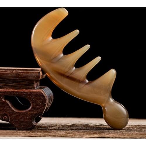 Wide Tooth Massage Comb Natural Thick Horn Comb Shape Gouache Scraper Scalp Meridian Scraping Gua Sha Anti-Static Smooth Hair